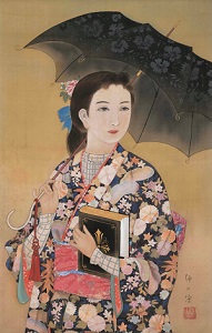 真作 田代正子 日本画「娘」画寸 34cm×46cm 神奈川県出身 日展会友